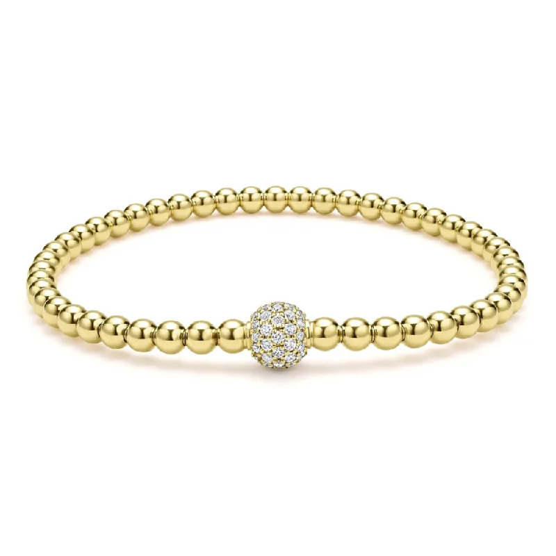 adjustable bangles for women -Lagos 18k Caviar Gold and Diamond Bead Bracelet, 4mm