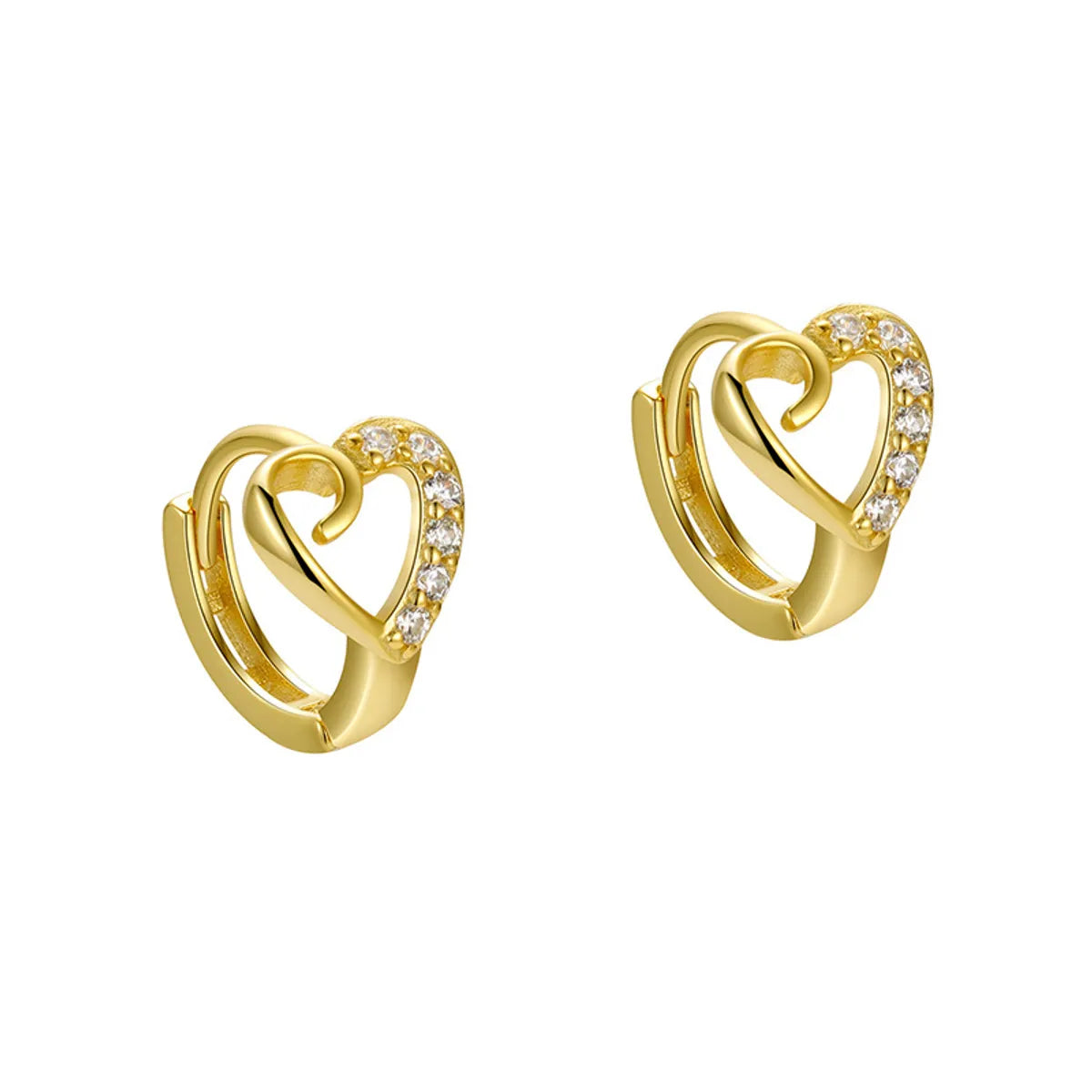 gold engagement rings for women -Simple Style Heart Shape Copper Inlay Artificial Diamond Hoop Earrings 1 Pair