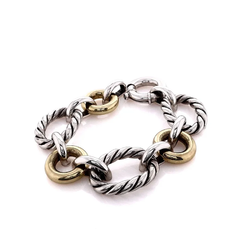 designer bracelets for women -Estate David Yurman 18k Yellow Gold Sterling Silver Oval Cable Link Bracelet