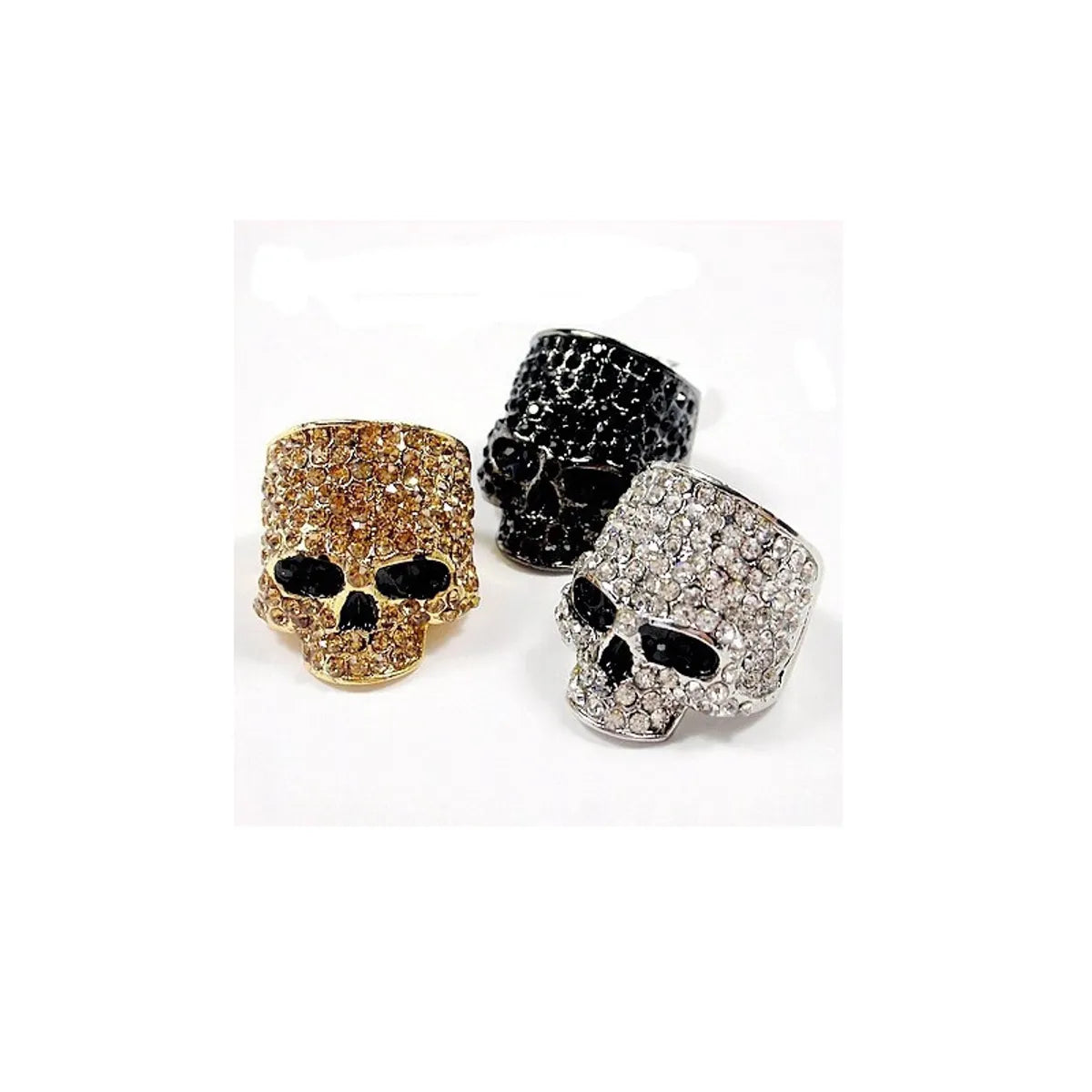 engagement rings with black diamonds for women -1 Piece Fashion Skull Metal Inlay Artificial Diamond Unisex Rings