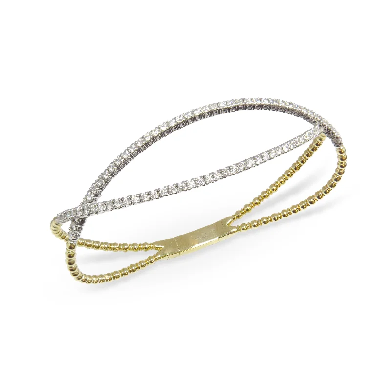 gold cuff bracelets for women -Criss-Cross Beaded Bangle Bracelet