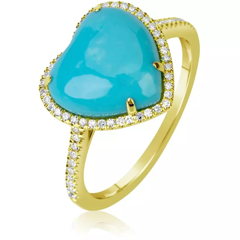 platinum engagement rings for women -Meira T  Yellow Gold Turquoise and Diamond Halo Ring