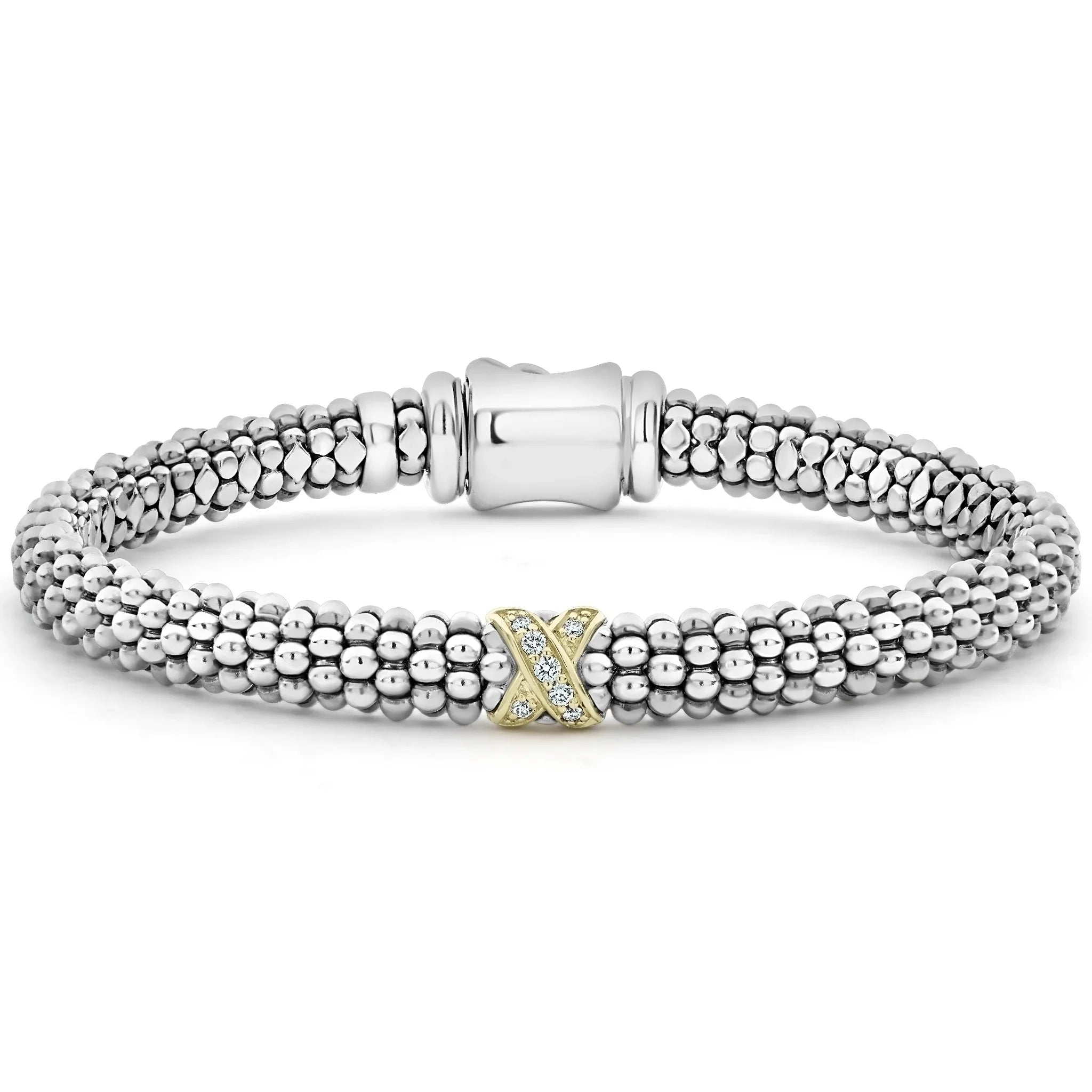 unique bangles for women -Single Station X Two-Tone Diamond Bracelet | 6mm