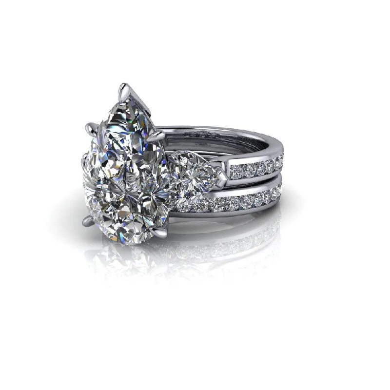 diamond and platinum engagement rings for women -Pear & Heart Moissanite Bridal Set 7.30 ctw