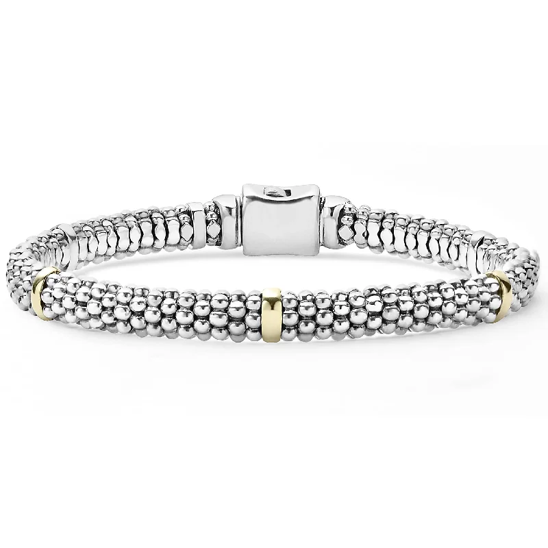 crystal bracelets for women -Five Gold Station Caviar Bracelet | 6mm