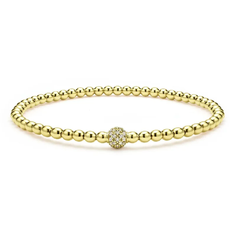 colorful bangles for women -Lagos 18k Caviar Gold and Diamond Bead Bracelet, 3mm