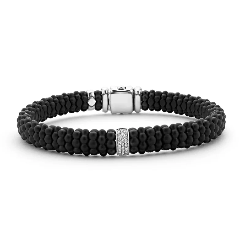 personalized bangles for women -Lagos Black Caviar Single Station Matte Ceramic Diamond Bracelet, 9mm