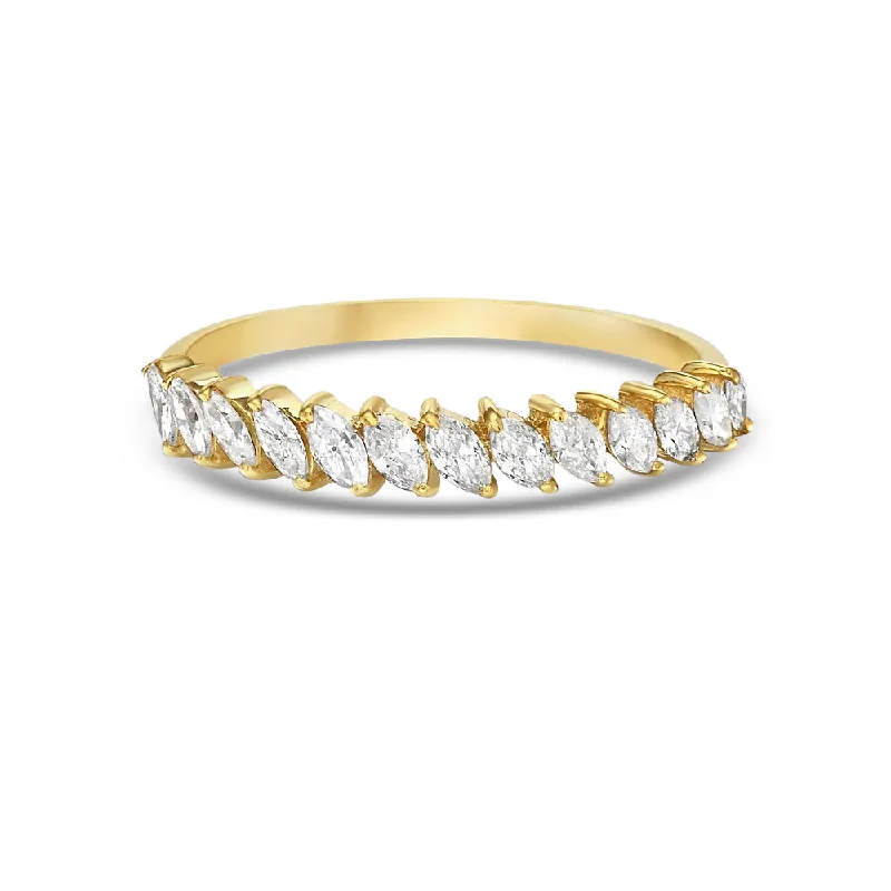 engagement rings with opal stones for women -HalfWay Marquise Diamond Eternity Band Ring (0.60 ct.) in 14K Gold