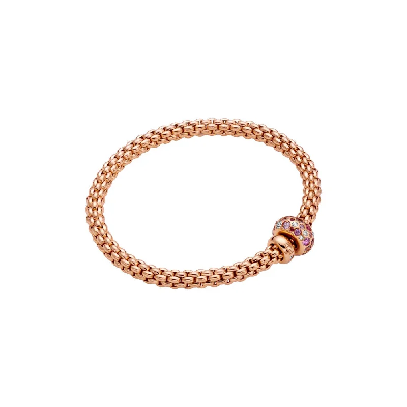 inspirational bracelets for women -Fope Solo 18k Rose Gold Flex-It Bracelet with Pink Sapphires and Diamonds