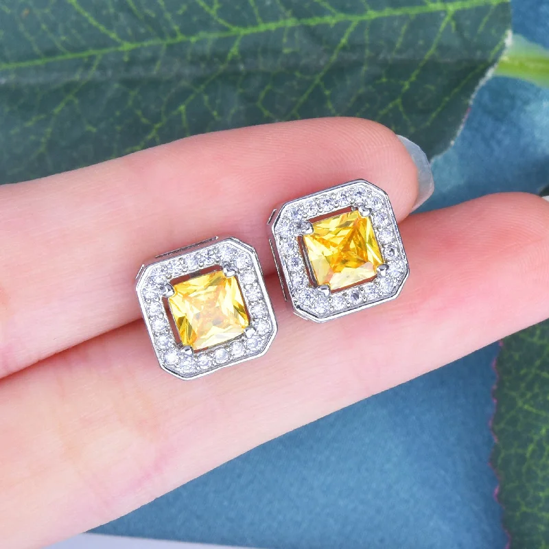 Yellow Diamond Ear Studs [One Pair Price]]