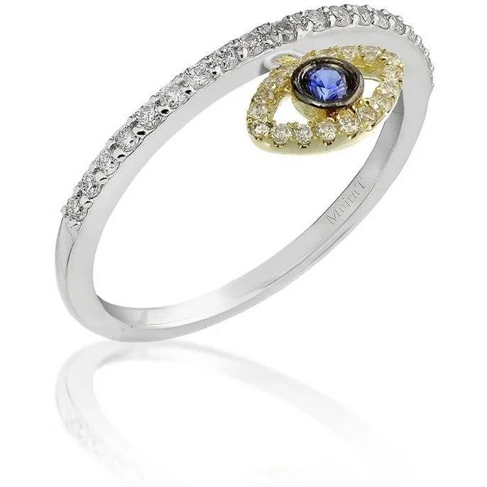 custom engagement rings for women -Meira T 14k, Diamond and Blue Sapphire Evil Eye Ring