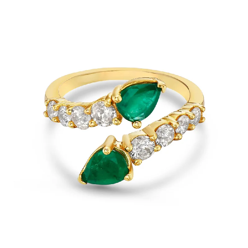 twist engagement rings for women -Pear Shape Emerald & Diamond Open Wrap Ring (1.56 ct.) 4-Prongs Setting in 14K Gold