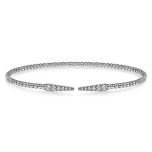 stretch bracelets for women -Split 14K White Gold Bujukan Bead Cuff Bracelet with Diamond Pavé Spikes