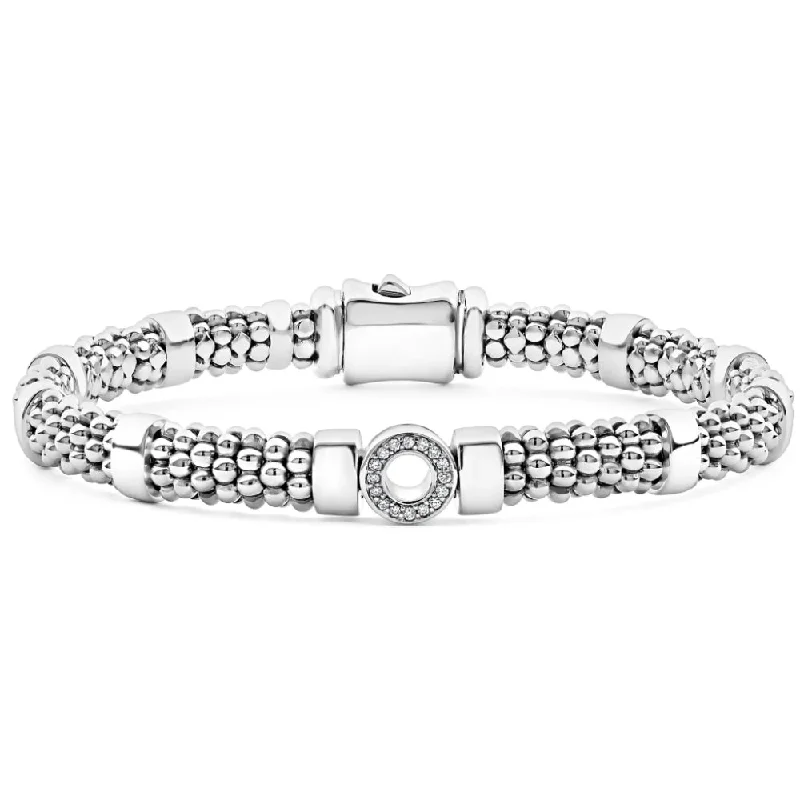 stackable bracelets for women -Lagos Small Single Station Diamond Circle Caviar Bracelet