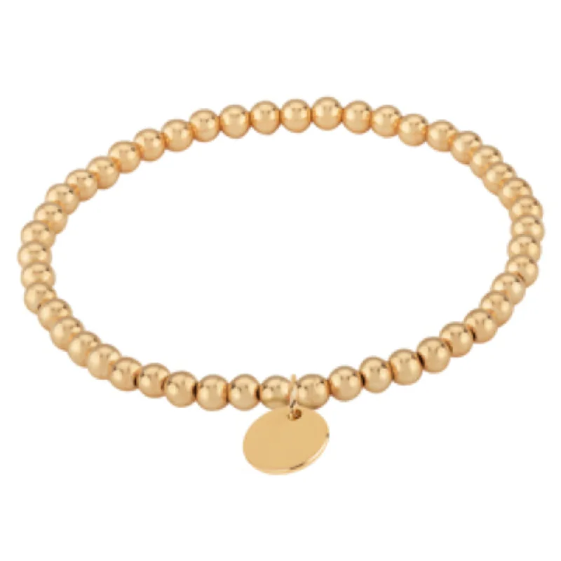 designer bangles for women -14k Gold 4mm Bead Bracelet with Mini Tag