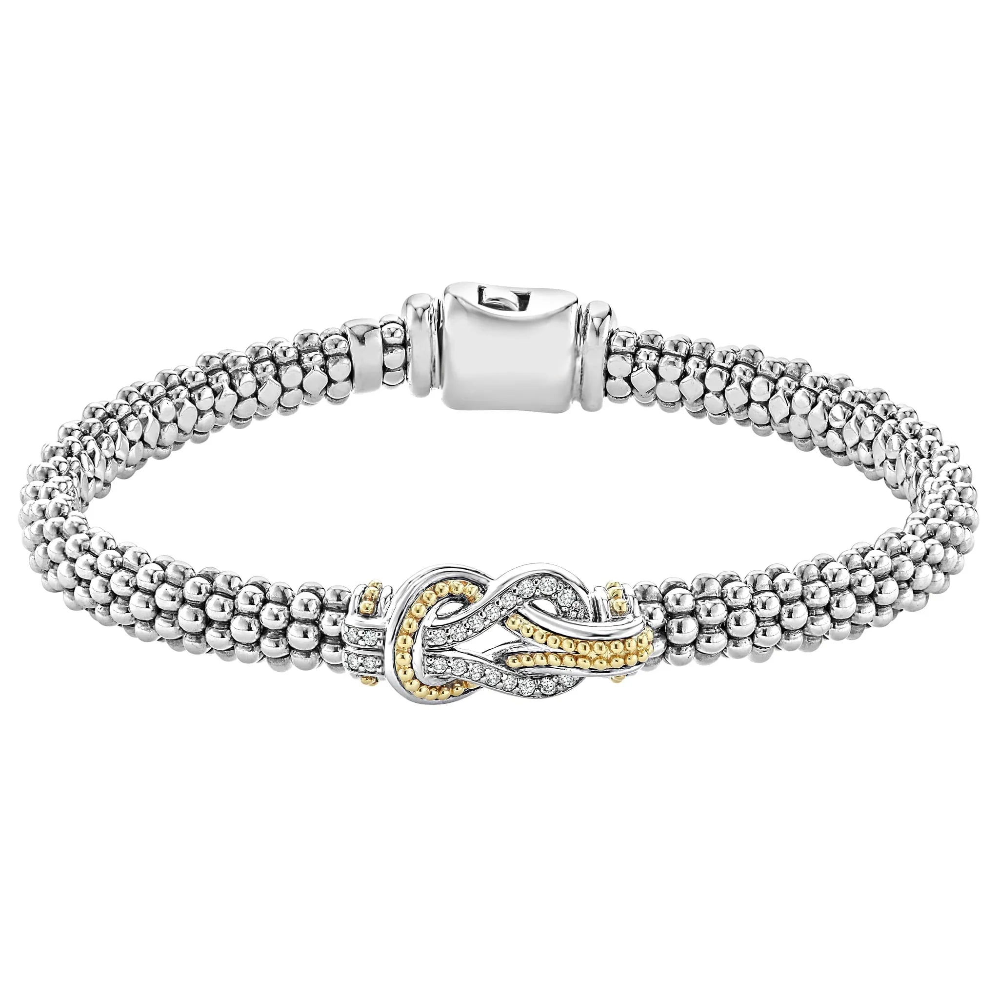 bold bracelets for women -Two-Tone Knot Caviar Diamond Bracelet | 6mm