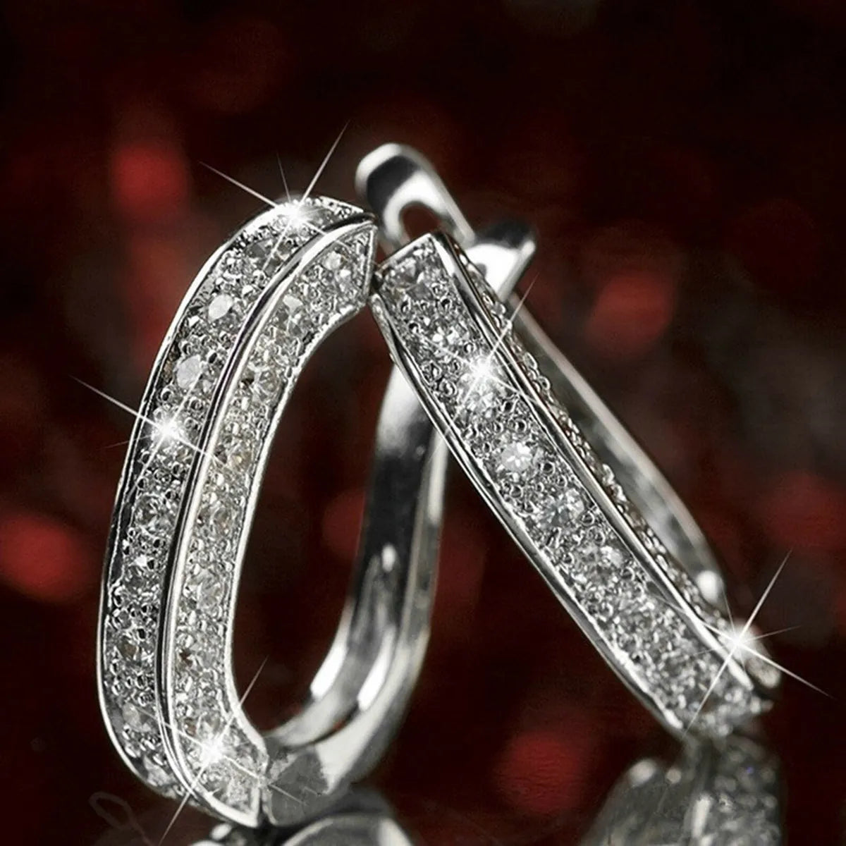 engagement rings with emeralds for women -Fashion Geometric Alloy Artificial Diamond Hoop Earrings