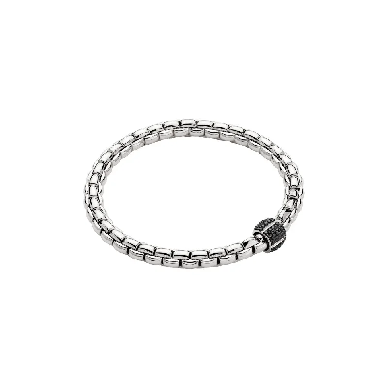 sterling silver bangles for women -Fope Eka Flex'it Black Diamond Station Bracelet