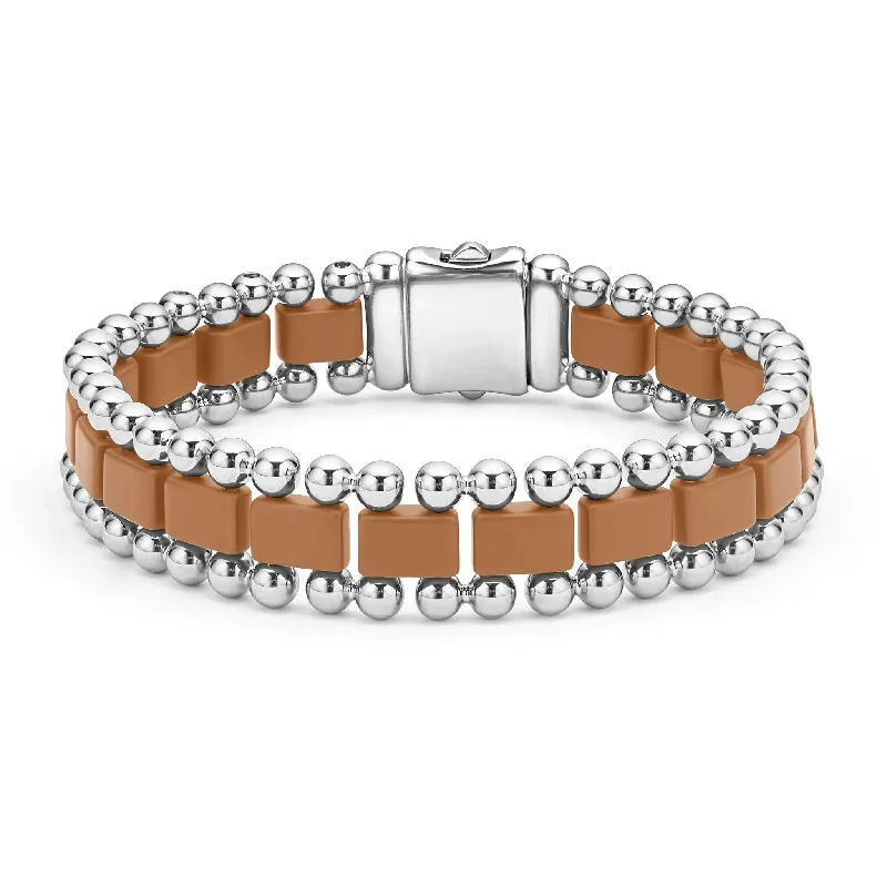 engraved bracelets for women -Matte Tan Ceramic Link Bracelet | 15mm