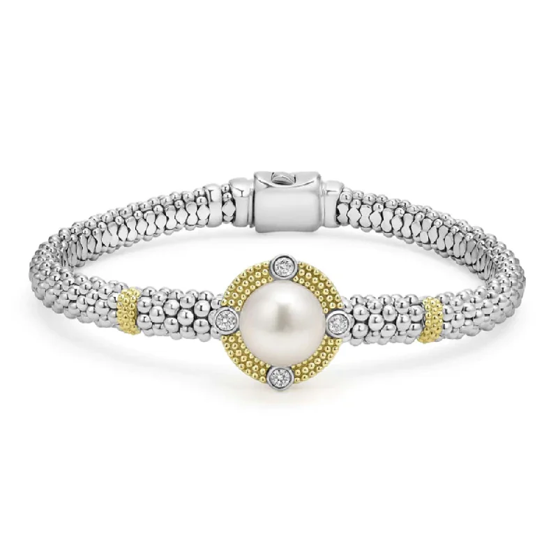 adjustable bangles for women -Lagos Luna Pearl Diamond Caviar Bracelet, 6mm