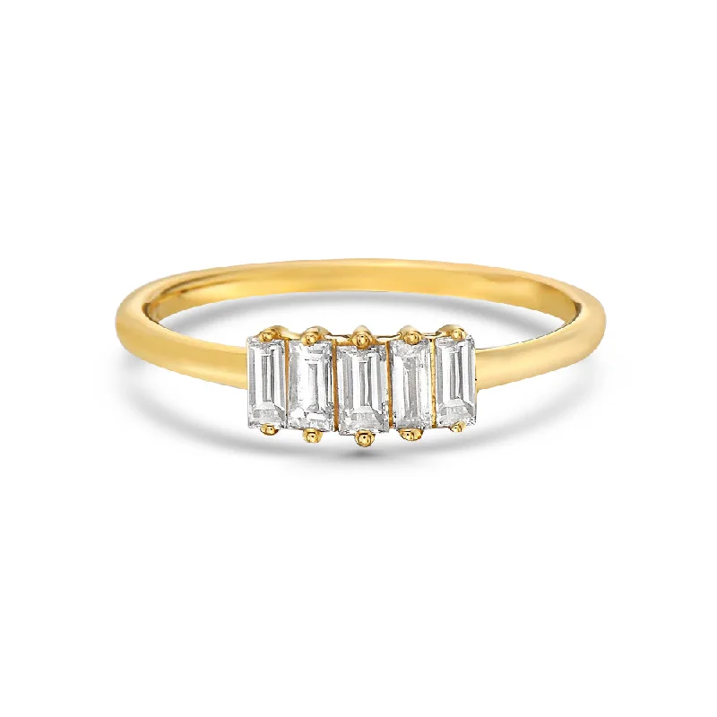 cushion cut halo engagement rings for women -5 Diamonds Baguette Ring (0.23 ct.) 2-Prongs Setting in 14K Gold