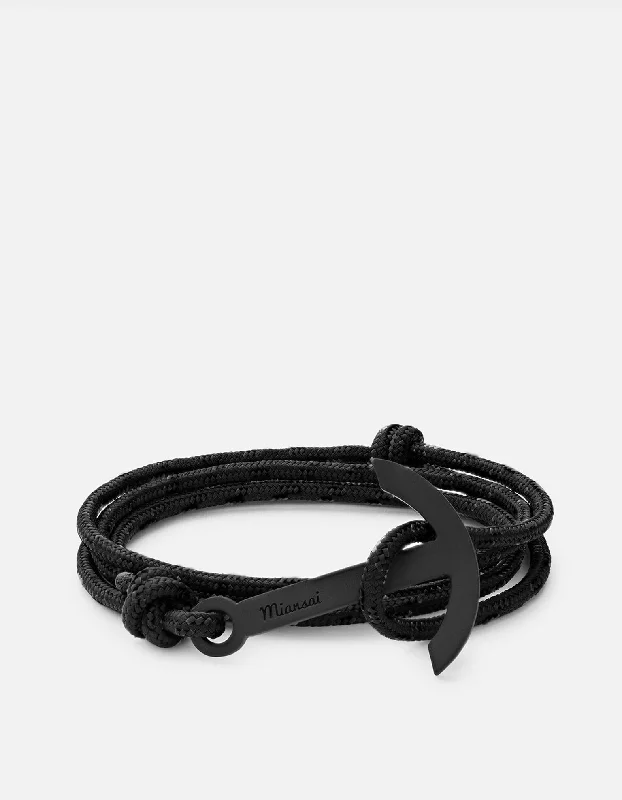 silver bracelets for women -Modern Anchor on Rope Bracelet, Noir