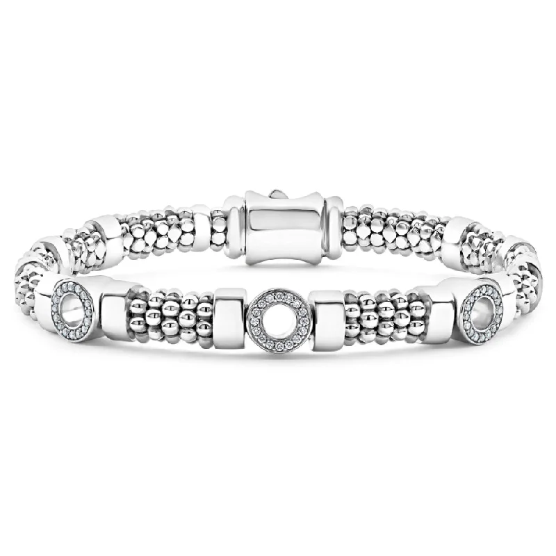 handmade bracelets for women -Lagos Medium Three Station Diamond Circle Caviar Bracelet