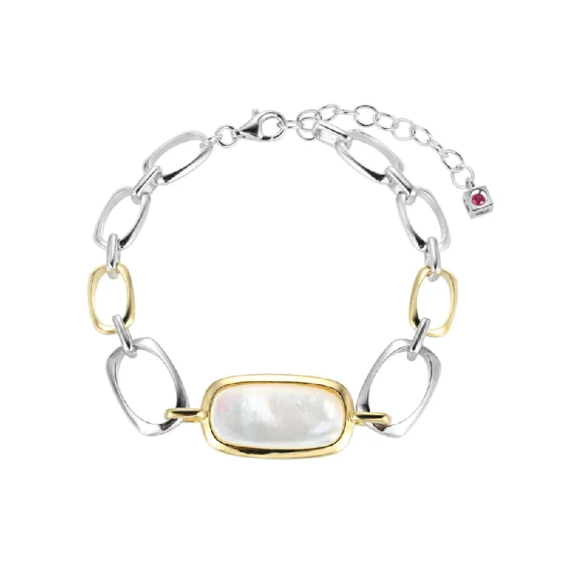 personalized bangles for women -Elle "Allure" Two-Tone Mother of Pearl Bracelet