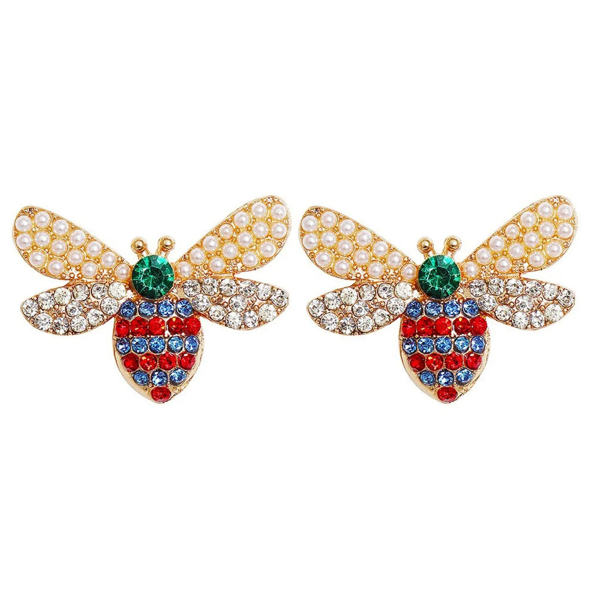 engagement rings with colored stones for women -New Creative Insect Bee Full Diamond Stud Earrings