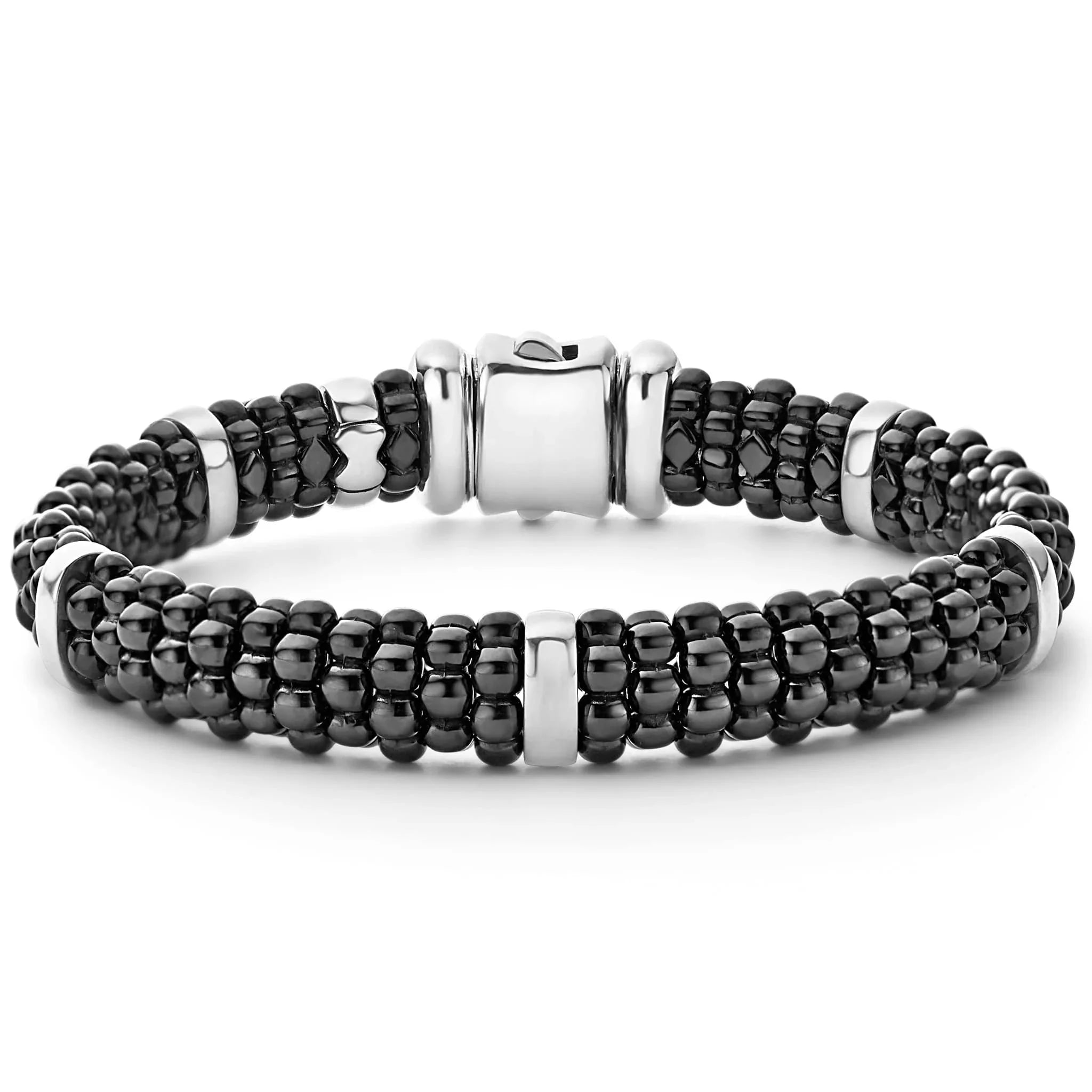 simple bracelets for women -Silver Station Ceramic Caviar Bracelet | 9mm