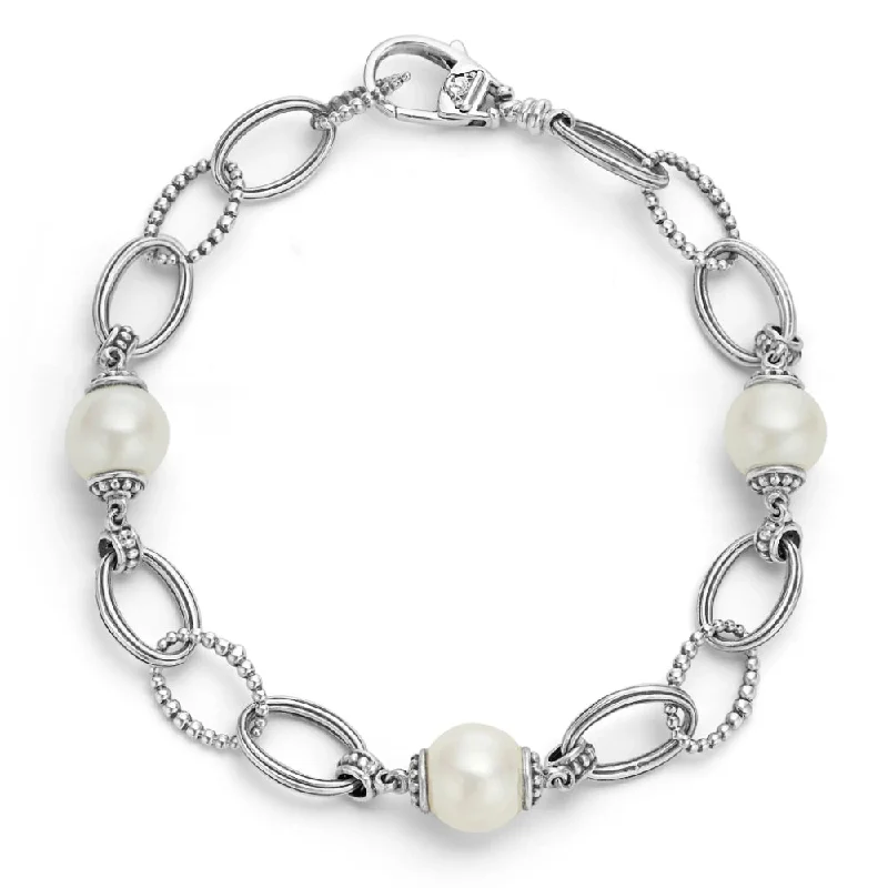 woven bracelets for women -Lagos Sterling Silver Luna Caviar Pearl Link Bracelet