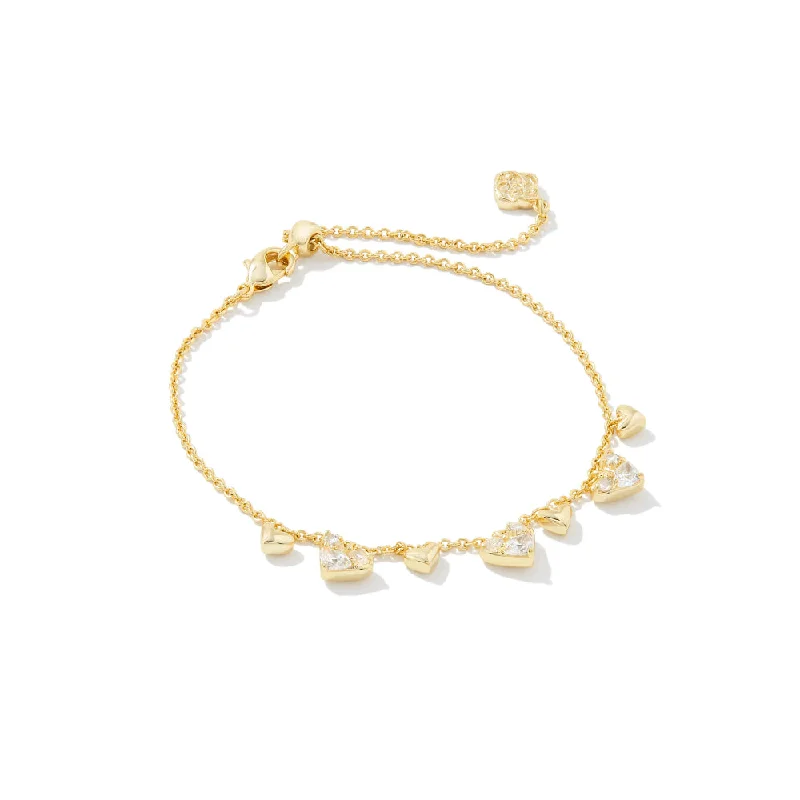 luxury bangles for women -Kendra Scott Haven Heart Chain Bracelet-White CZ