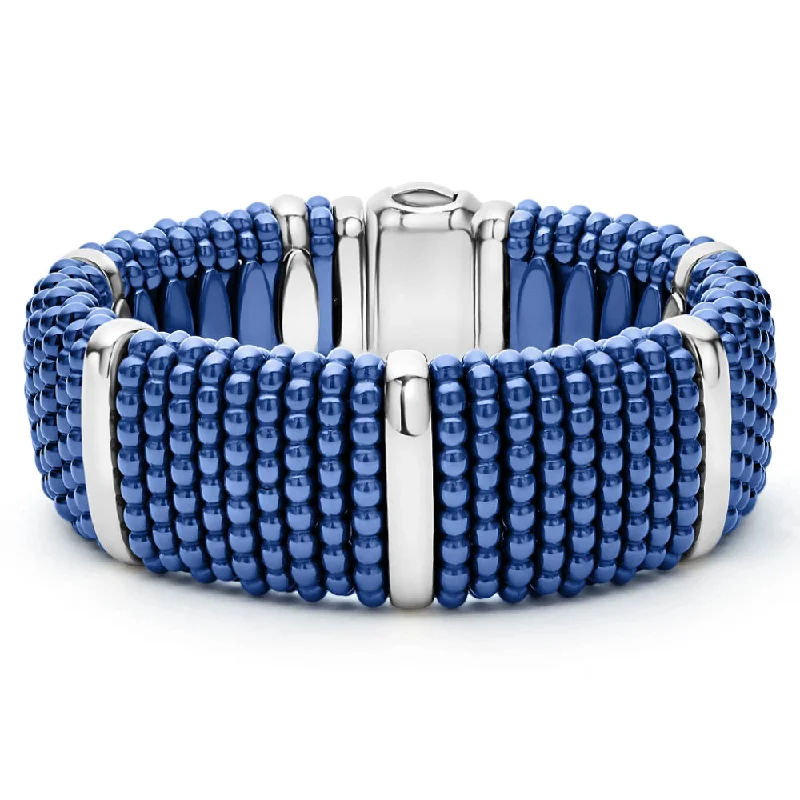 sparkly bangles for women -Lagos Blue Caviar Silver Station Statement Ceramic Caviar Bracelet