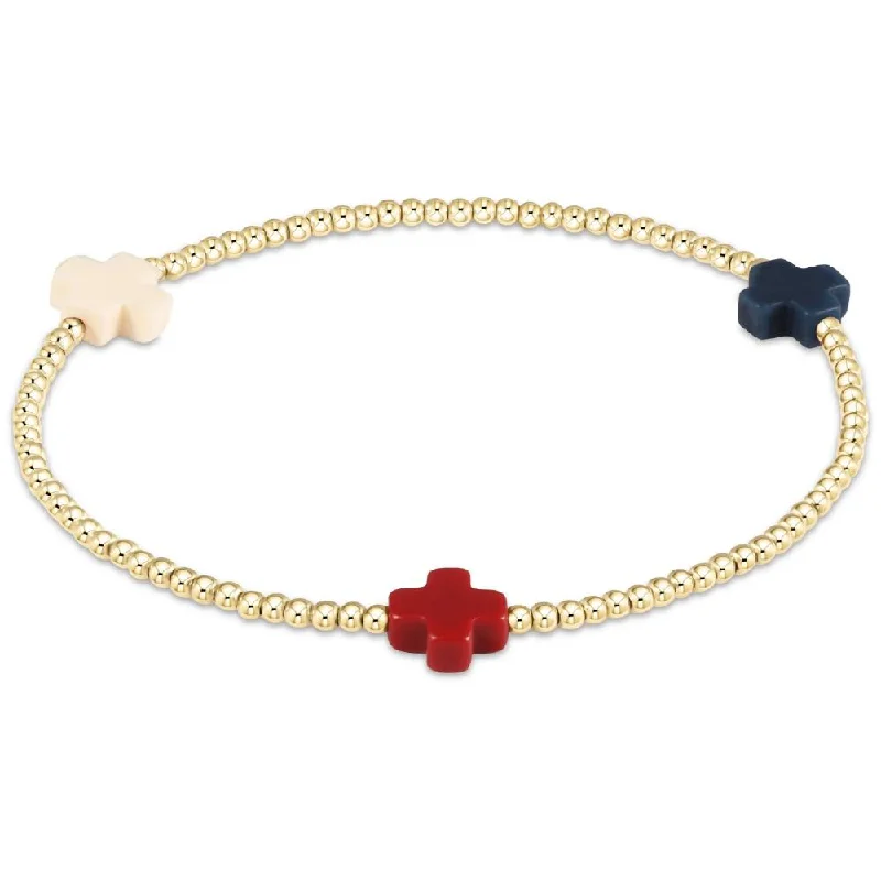 luxury bracelets for women -enewton 6.25" Signature Cross 3mm Bead Bracelet - Firecracker 2024 Fourth of July