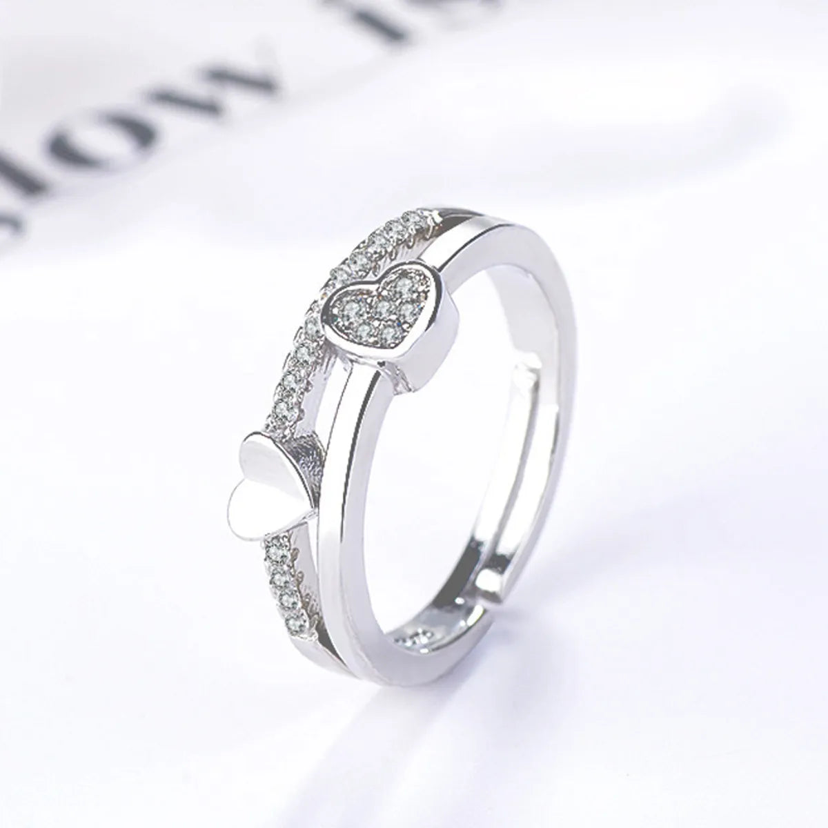 classic engagement rings for women -Wholesale Jewelry Lady Heart Shape Metal Artificial Diamond Inlay Open Rings