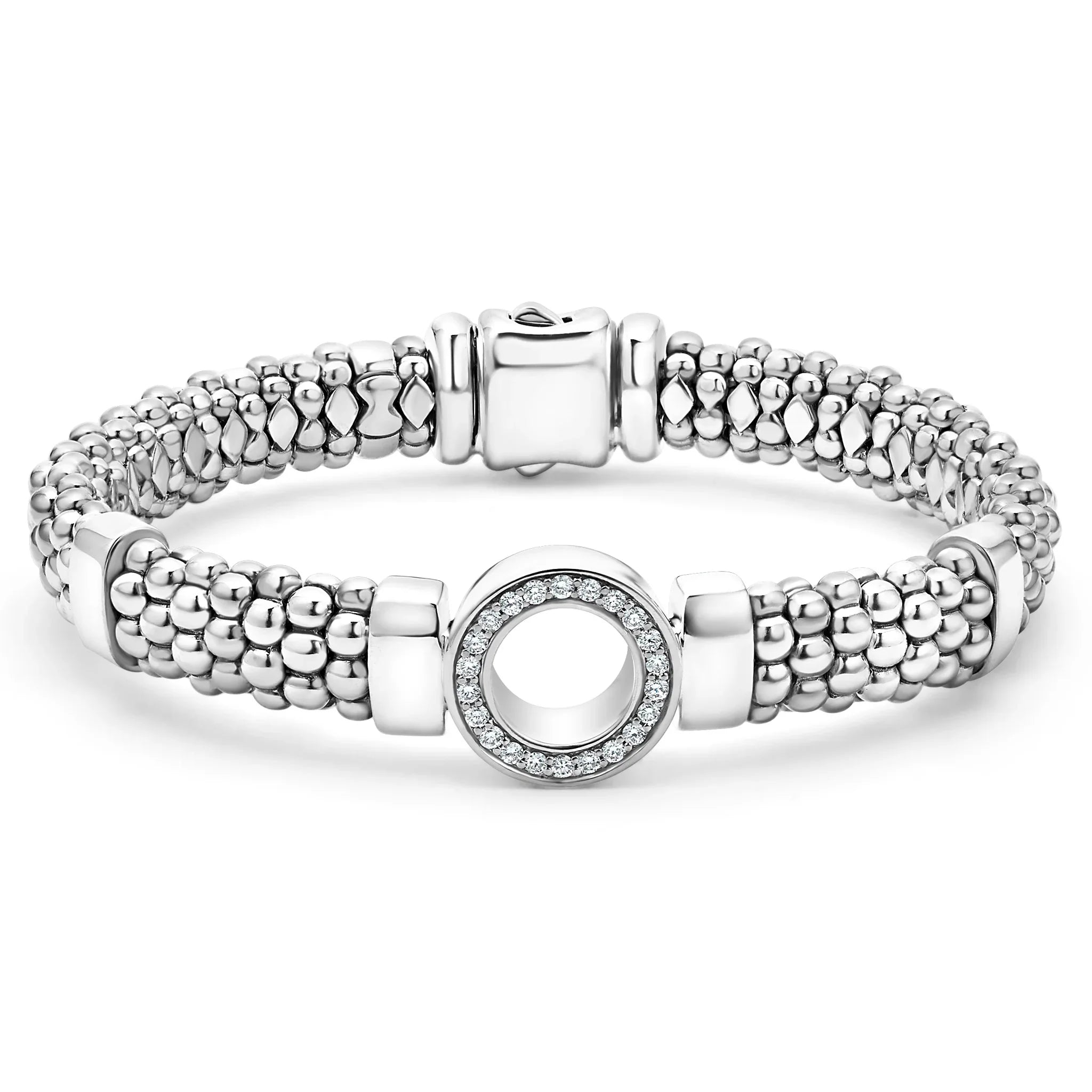 friendship bangles for women -Single Station Diamond Circle Caviar Bracelet | 9mm