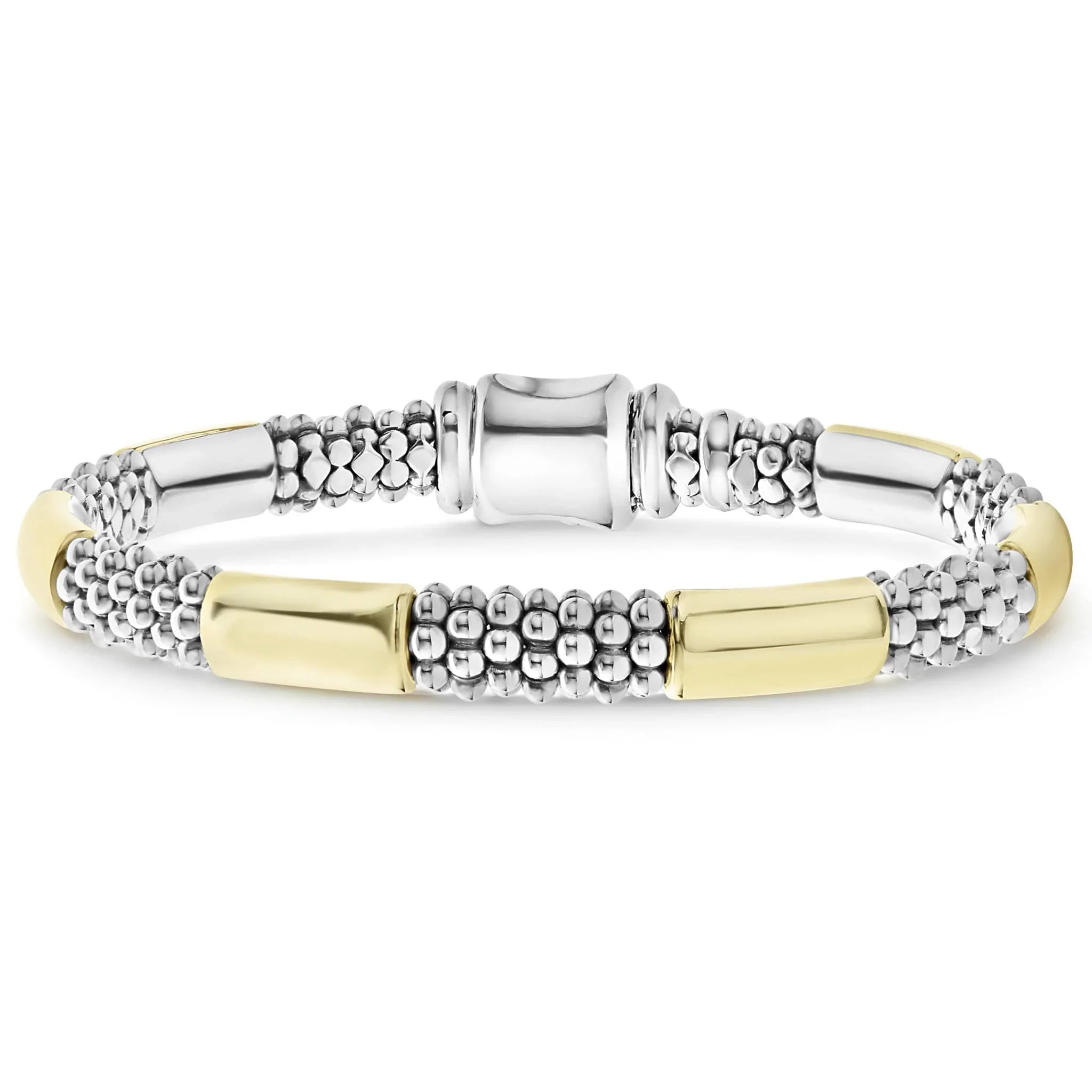 luxury bangles for women -Two-Tone Station Caviar Bracelet | 6mm