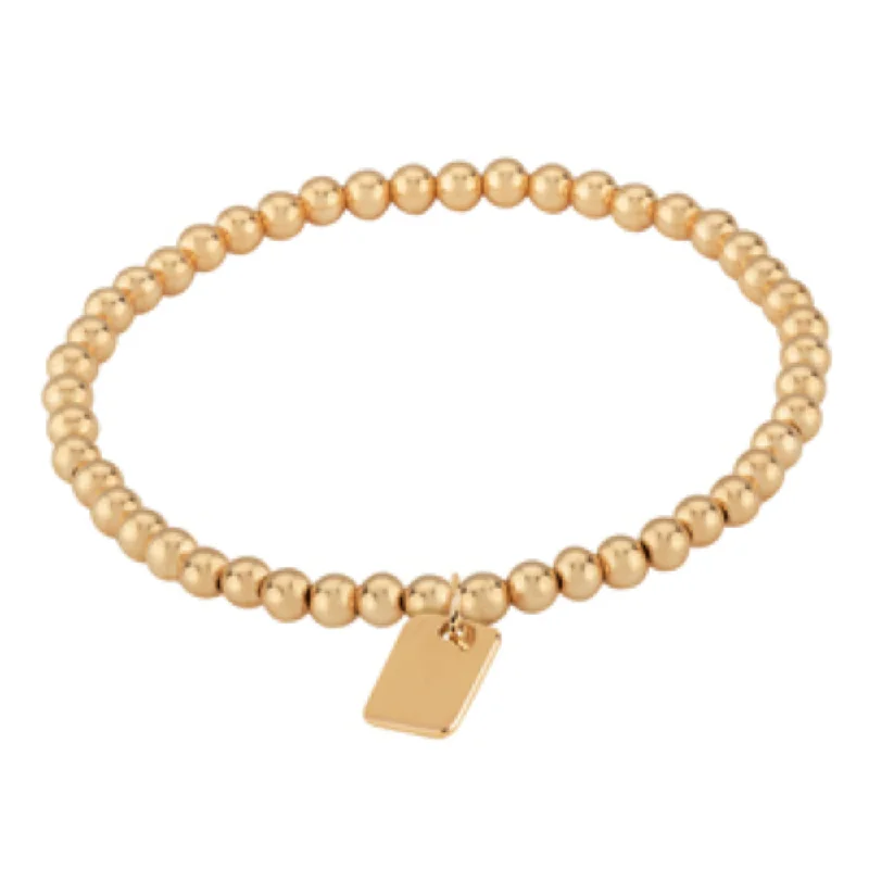 dainty bracelets for women -14k Gold 4mm Bead Bracelet with Mini Dog Tag