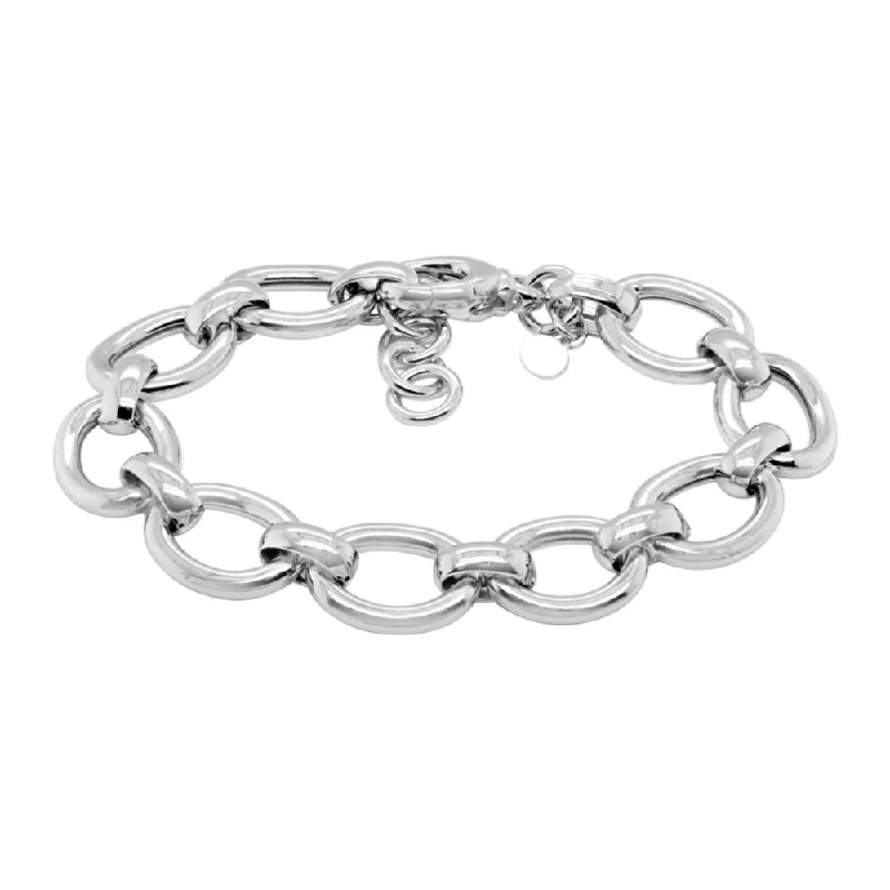 custom bangle bracelets for women -Sterling Silver Oval Cable Chain Link Bracelet