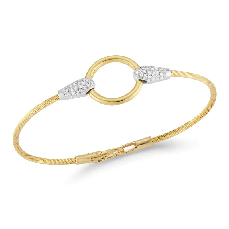 braided bracelets for women -14k Gold Open Circle Wire Bracelet with Diamond Accents