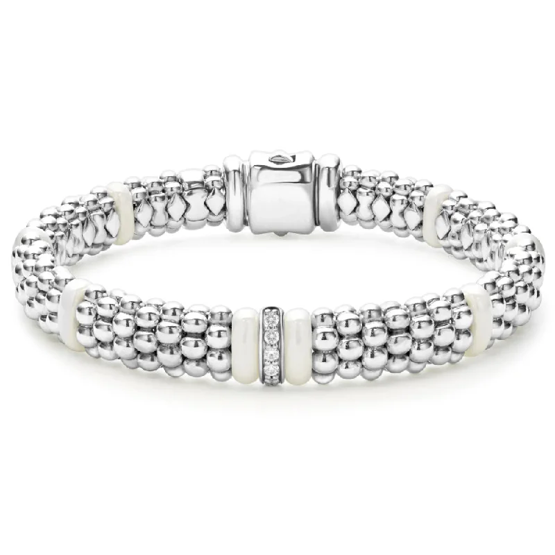 handmade bracelets for women -Lagos White Caviar Single Station Diamond Bracelet