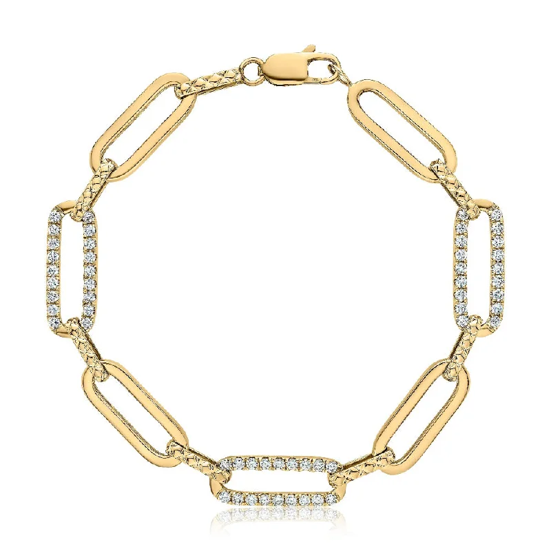 beaded bangles for women -A. Jaffe 14k Alternating Diamond Studded Paper Clip Chain Bracelet