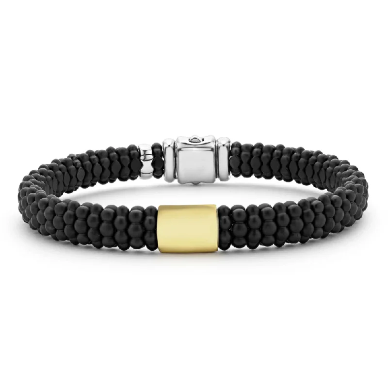 chunky bracelets for women -Lagos Black Caviar 18k Gold Matte Ceramic Beaded Bracelet, 9mm