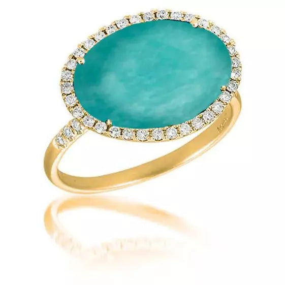 rose gold engagement rings for women -Meira T  Yellow Gold Amazonite and Diamond Halo Ring