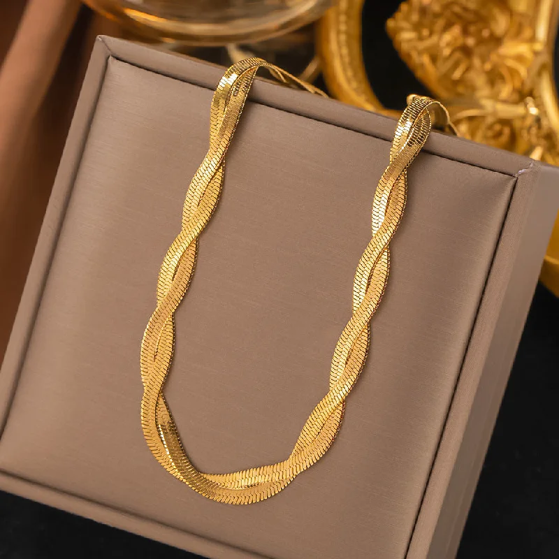 YC [H308] Two-Strand Blade Chain Necklace [Gold]