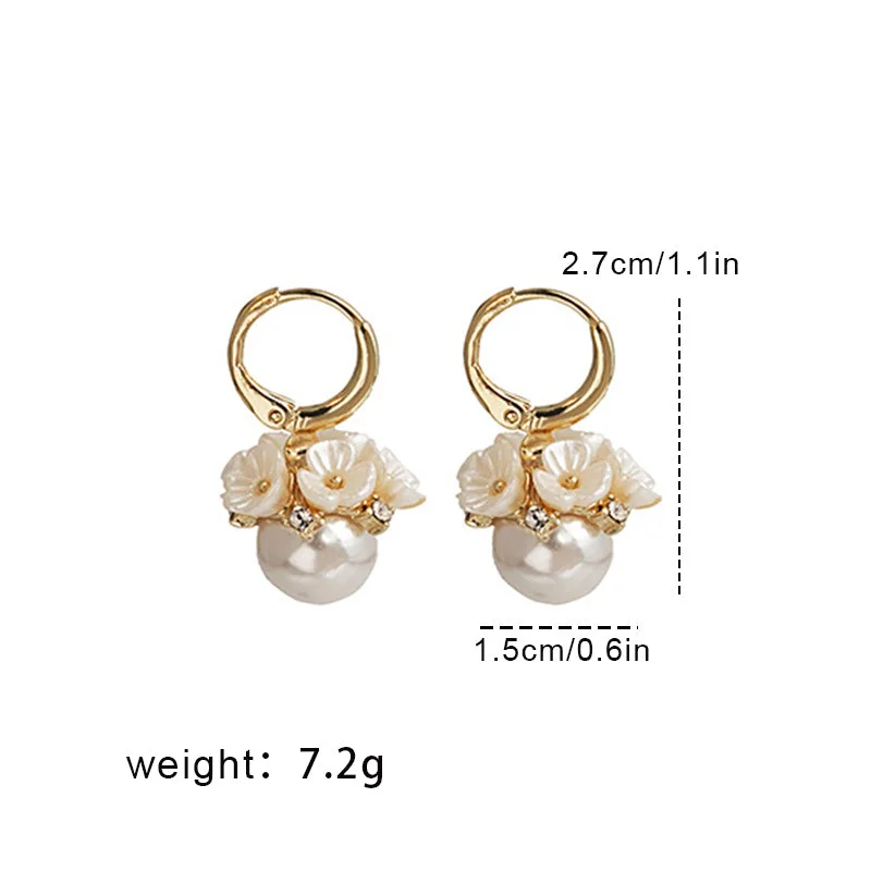 yellow gold diamond engagement rings for women -Wholesale Jewelry 1 Pair Fairy Style Korean Style Flower Alloy Shell Artificial Pearls Artificial Diamond Drop Earrings