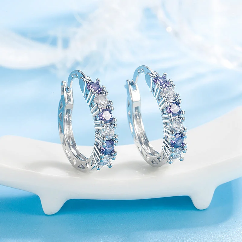 Purple Diamond Earrings [White Gold Color]]