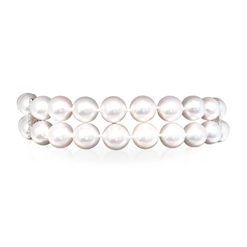 bracelet sets for women -Diamond And Akoya Pearl Double Strand Bracelet