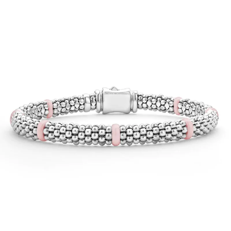 birthday bracelets for women -Lagos Pink Caviar Ceramic Station Caviar Bracelet, 6mm