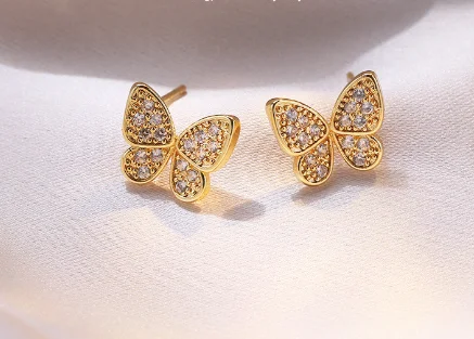 Small Butterfly Ear Studs (Copper-Plated Gold)